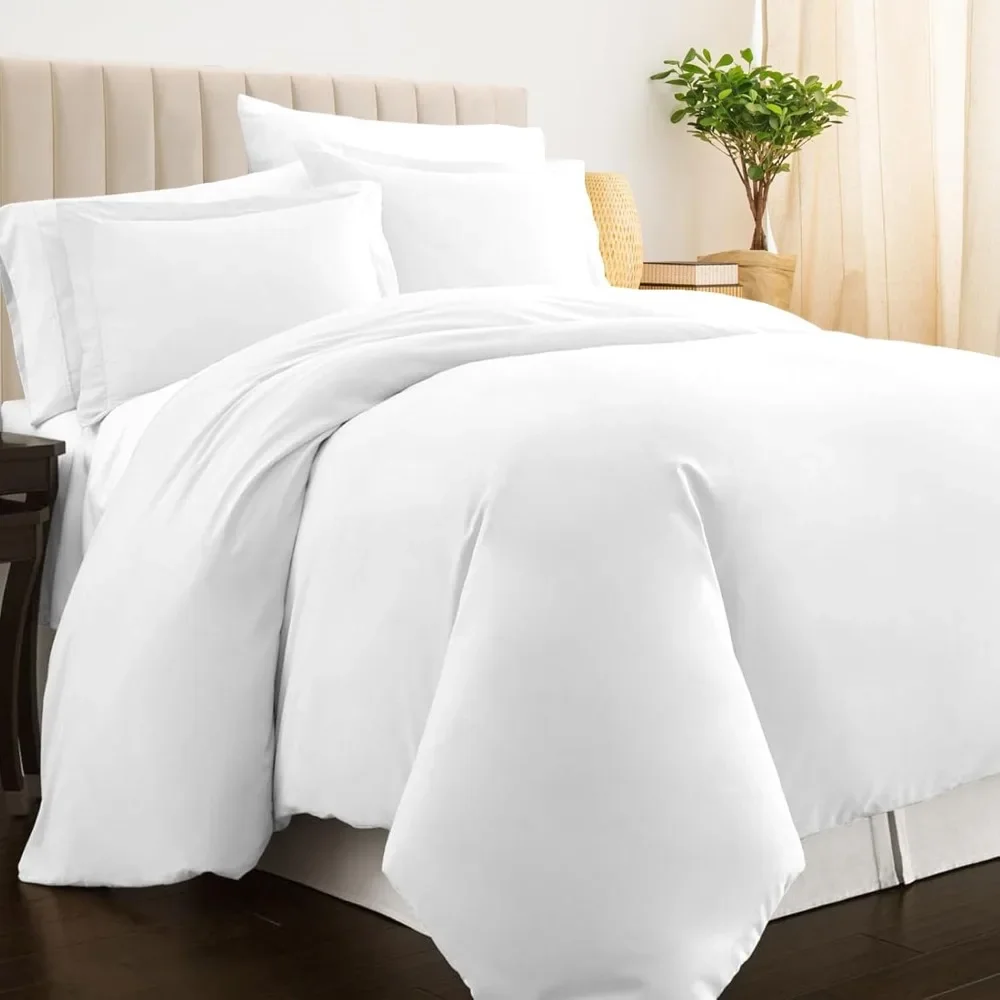 

100% Cotton Queen Duvet Cover with Shams, Luxurious 400 Thread Count Long Staple Cotton Sateen Weave with Hidden Button Closure