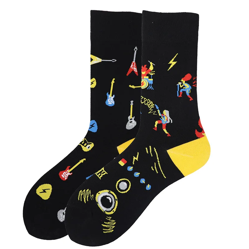 1 Paar Mode lässig Männer Socken Harajuku Gitarre Musik Draht bunte Skateboard Persönlichkeit Hip Hop Print lustige Straßen socken