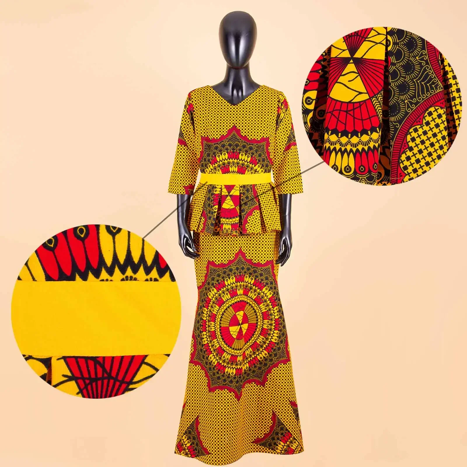 African Clothes for Women Crop Tops and Maxi Skirts 2 Piece Set Vintage Traditional Outfits Ankara Attire with Belt A2226010