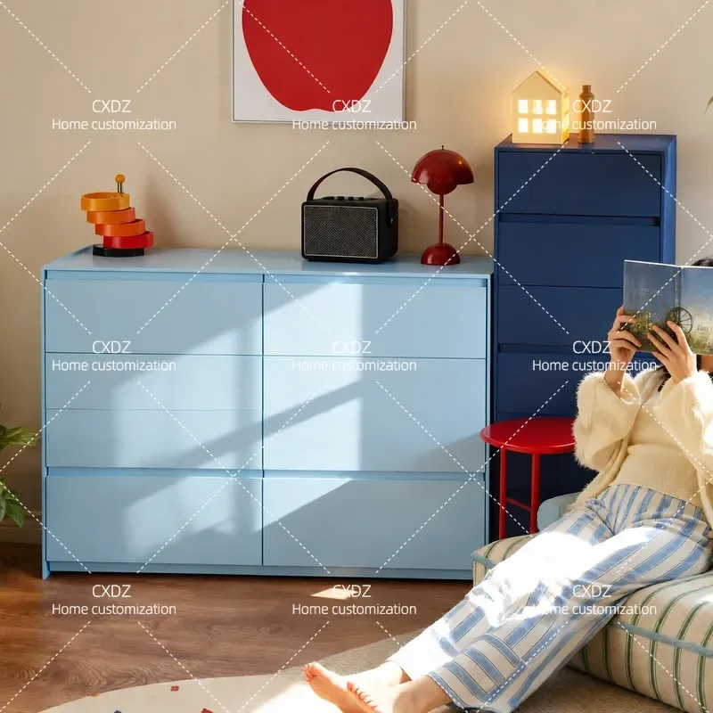 Drawer cabinet, steel six-chest cabinet next to the sofa, storage living room wrought iron locker, ultra-thin narrow locker