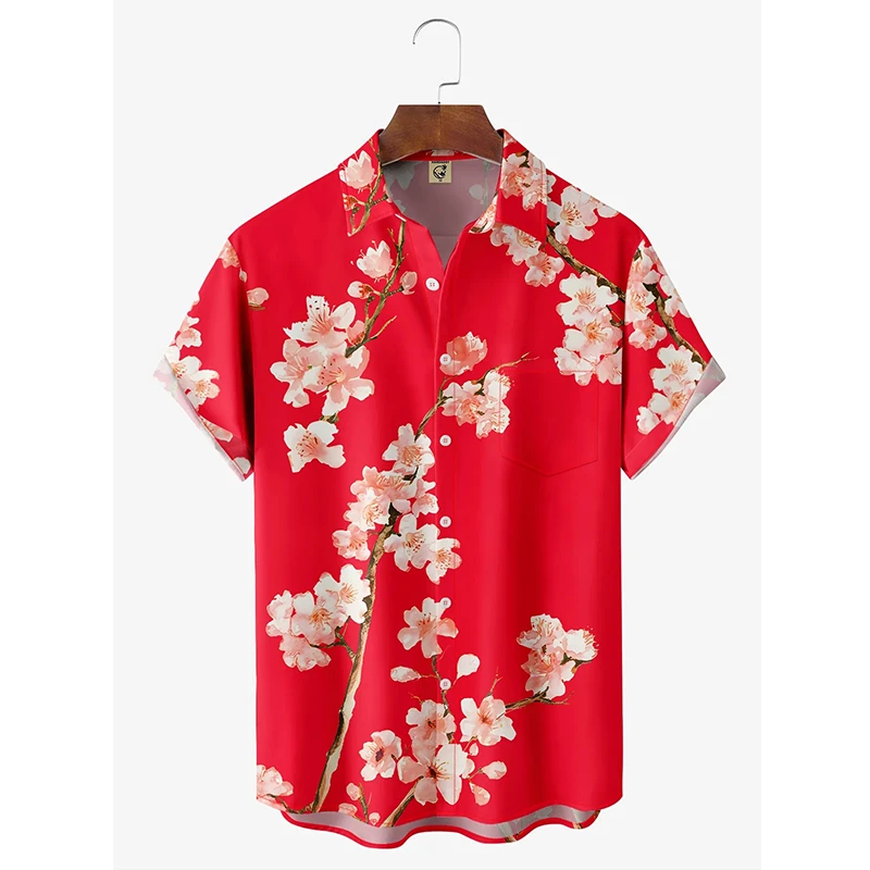 Hawaii Floral Shirts Men's Shirts Holiday Party Blouse Cuba Style Lapel Beach Shirt Flower Camisas Short-sleeved Womens Clothes