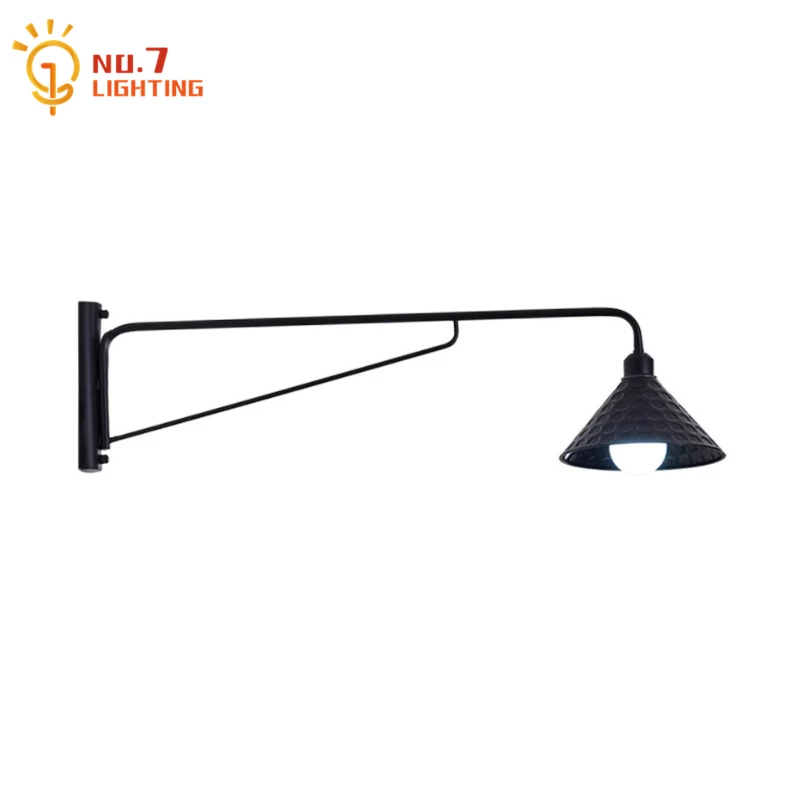 Industrial Long Pole Swing Arm Black Wall Lamp LED E27 Iron Art Decorative Waterproof Outdoor Wall Mounted Bedroom Balcony Aisle