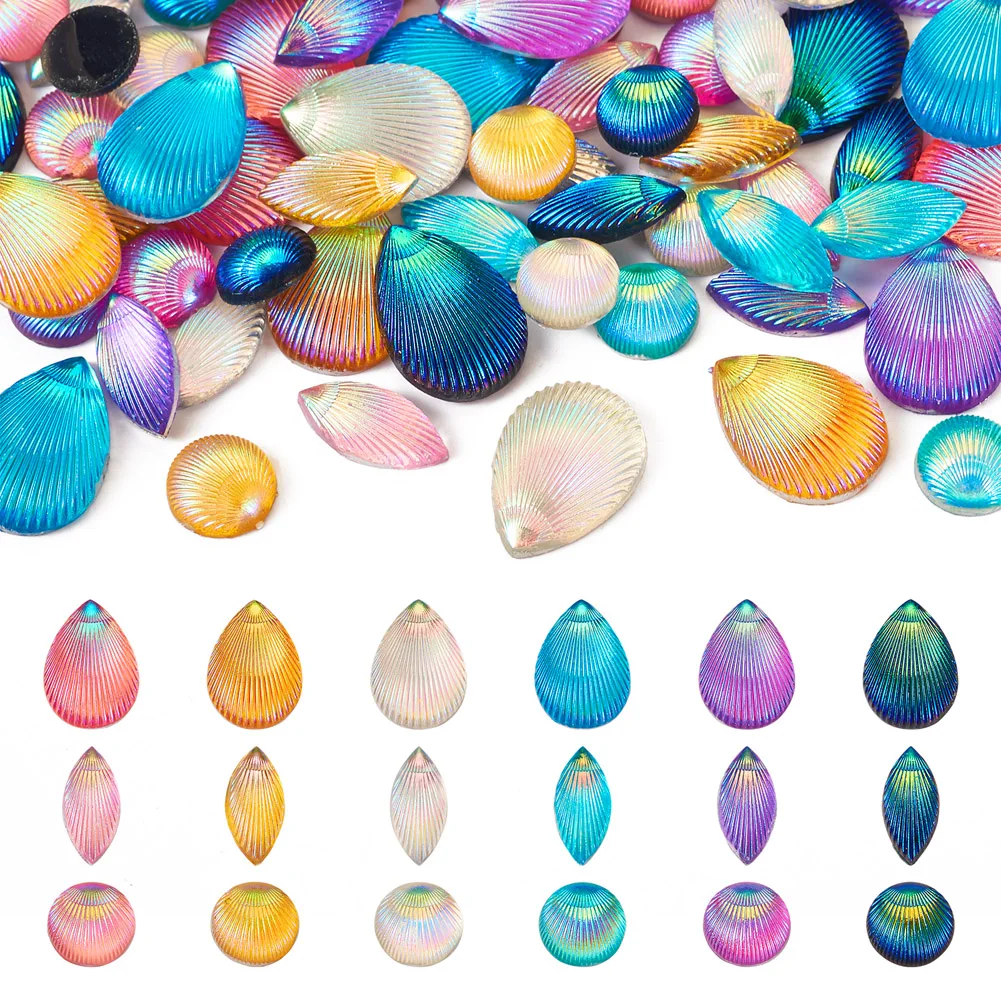 

90Pcs Opaque Resin Cabochons Imitation Shell Half Round Teardrop Horse Eye Cabochon for DIY Phone Case Scrapbooking Decoration