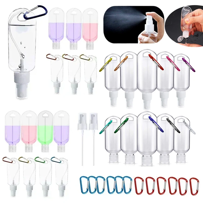 

50Pcs Refillable 30/50/60ml Empty Clear Plastic Travel Bottles With keychain Portable Sample Container For Shampoo Liquid Lotion