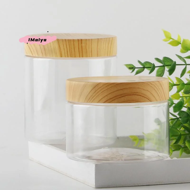 1 قطعة برطمانات بلاستيكية فارغة شفافة مع نسيج خشبي مقلد 30 مللي-300 مللي حاويات تخزين التوابل مع أغطية للاستخدام المنزلي #4