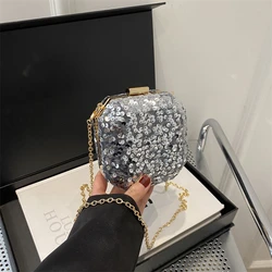 Fashion Party Frame Chains Shoulder Bags Sparkling Sequins Compact Portable High Quality Crossbody Bags for Women 2024 Hot Sale