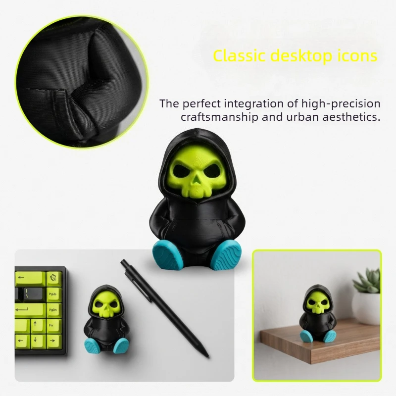 3D Printed Cute Skeleton Figurine Chibi Desk Decor Statue Spooky Halloween Ornament Gift For Home Office Desktop Decoration