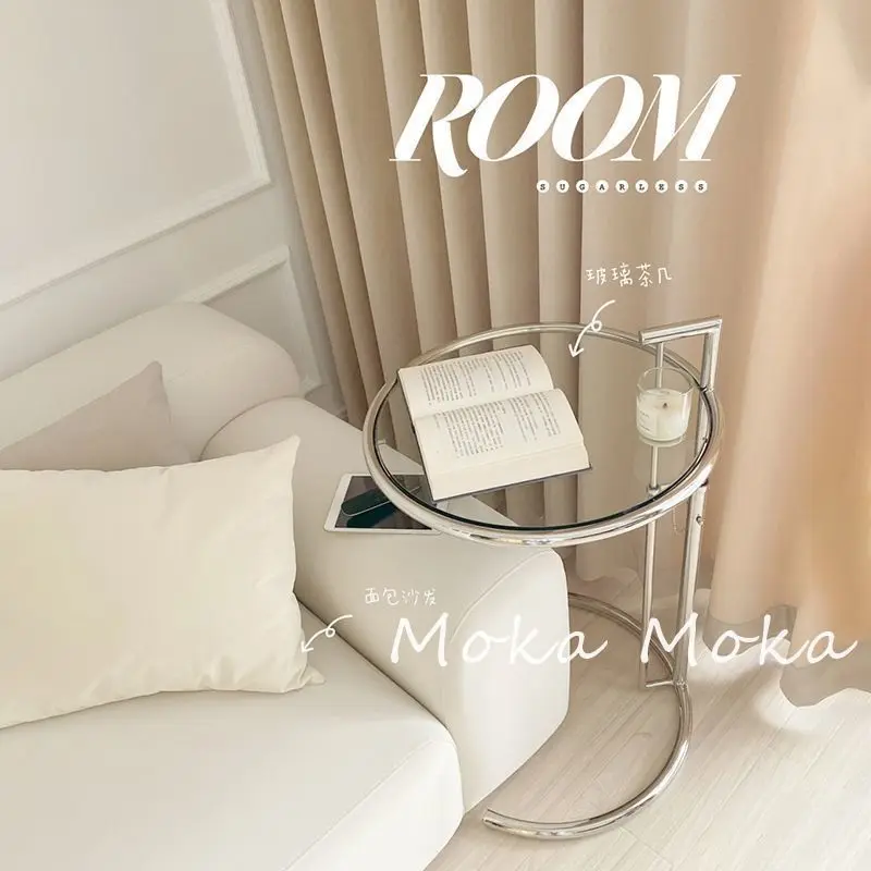 

Elevating Small Coffee Table, Internet Famous Instagram Stainless Steel Antique Glass Edge Table,Round Table Sofa Corner Table