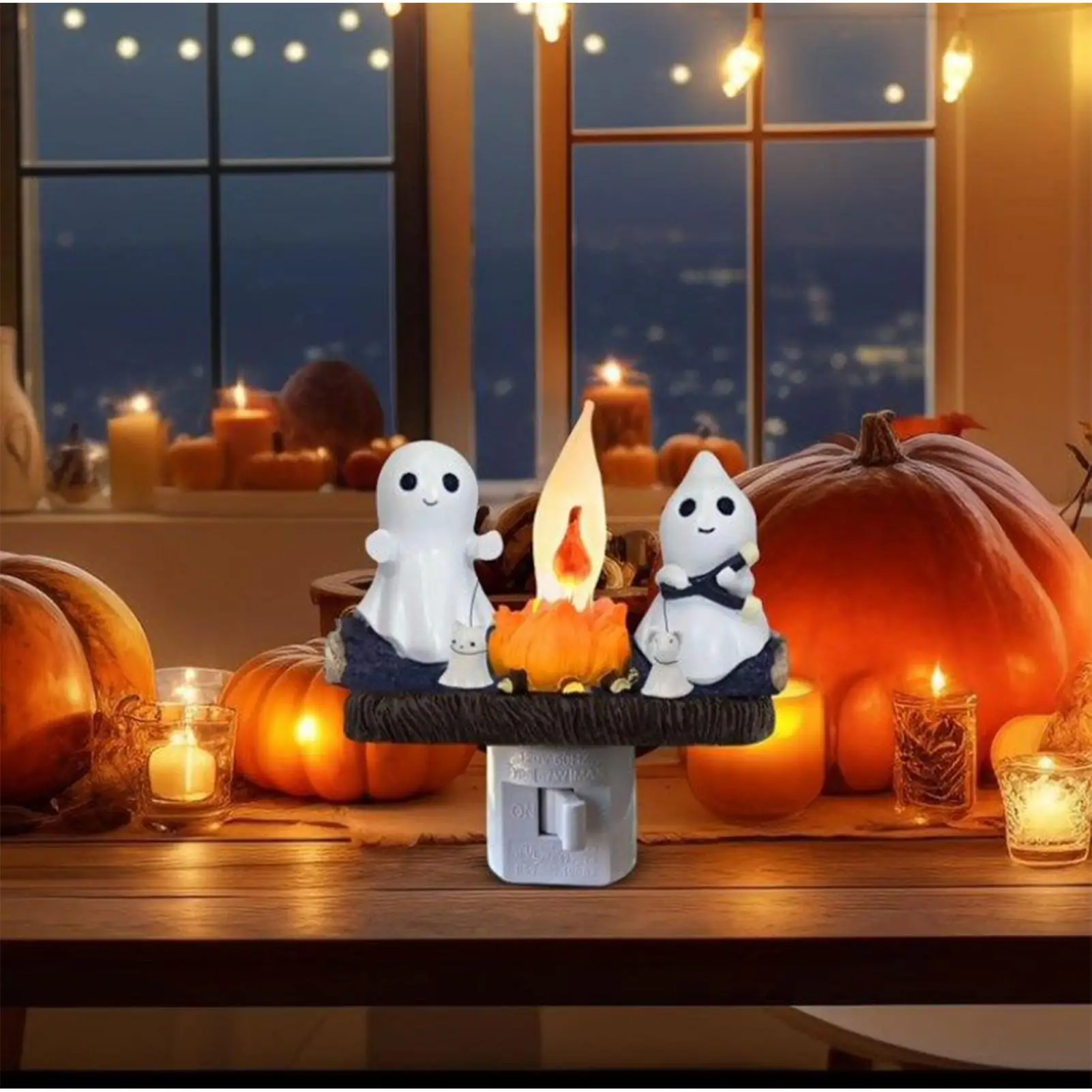 

Halloween Ghost Nightlight Ghosts Campfire Flicker Flame Candlestick Ornament Resin Spooky Party Decor For Living Room Bedroom