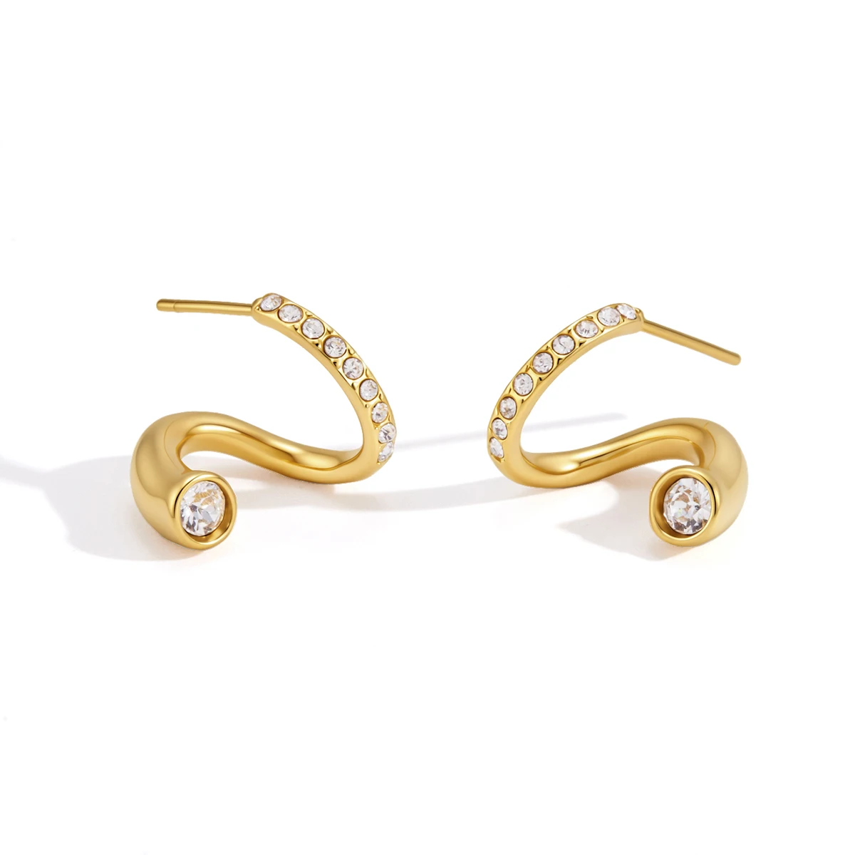 Spark & Co Trendy Wave Zircon Stud For Women New Chic 18K Gold PVD Plated Stainless Steel Earring Party Jewelry