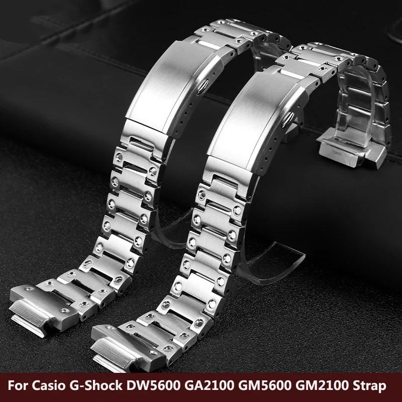 Stainless Steel Watchband for Casio G-Shock GWM5610 DW5600 GW-5000 G-5600 GA2100 GM5600 GM2100  Solid Steel Watch Strap 16mm Men