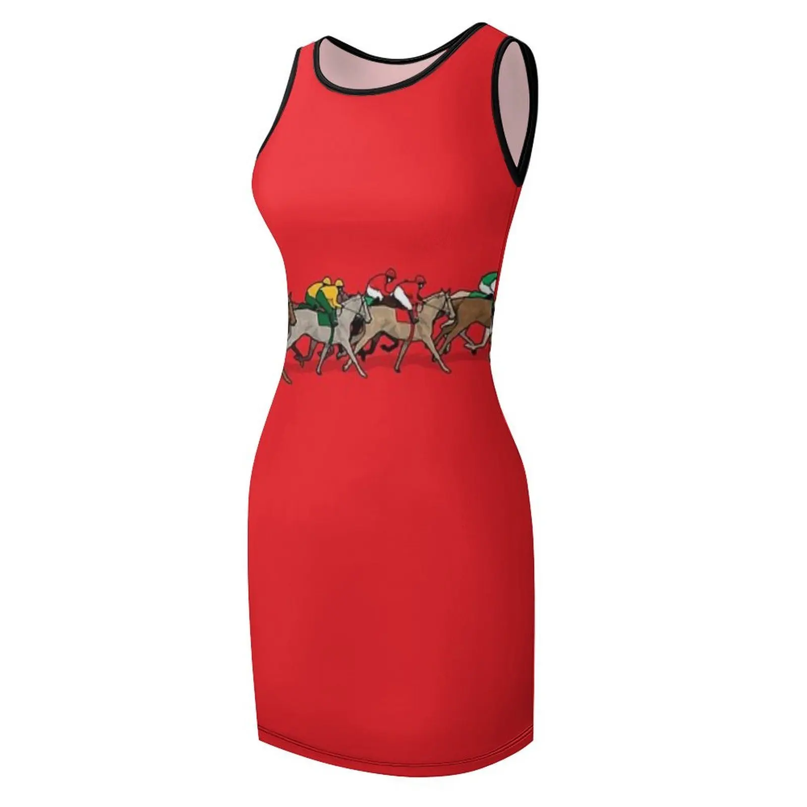 The Horse Race – Rotes ärmelloses Sommerkleid für Damen, Hochzeitsgastkleid, 2025, Damenbekleidung, Abendkleid für Damen