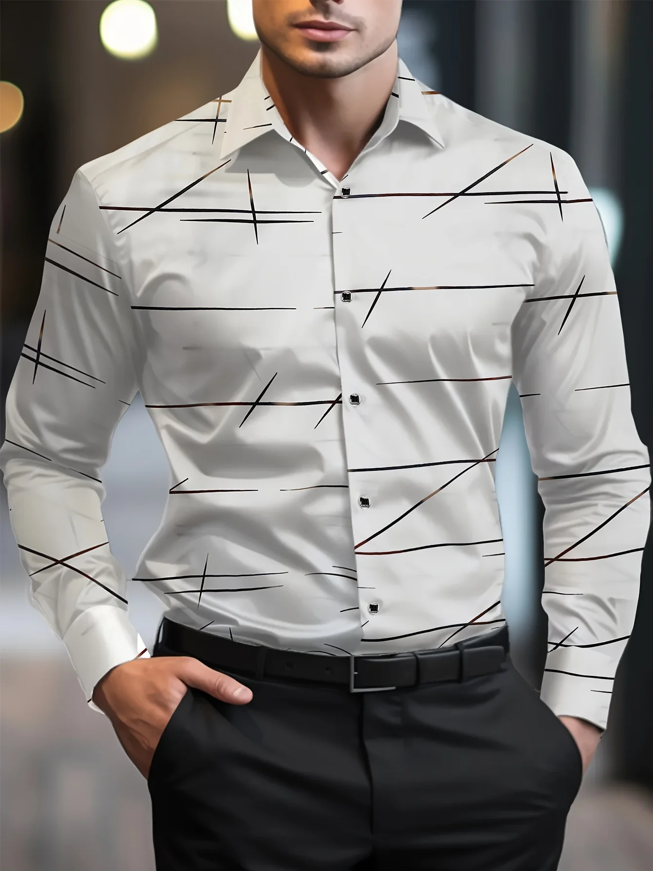 New Men's Shirts 3D Print Modern Geometric Long Sleeve shirts Casual Lapel full sleeve Business shirt for Men Oversized clothing