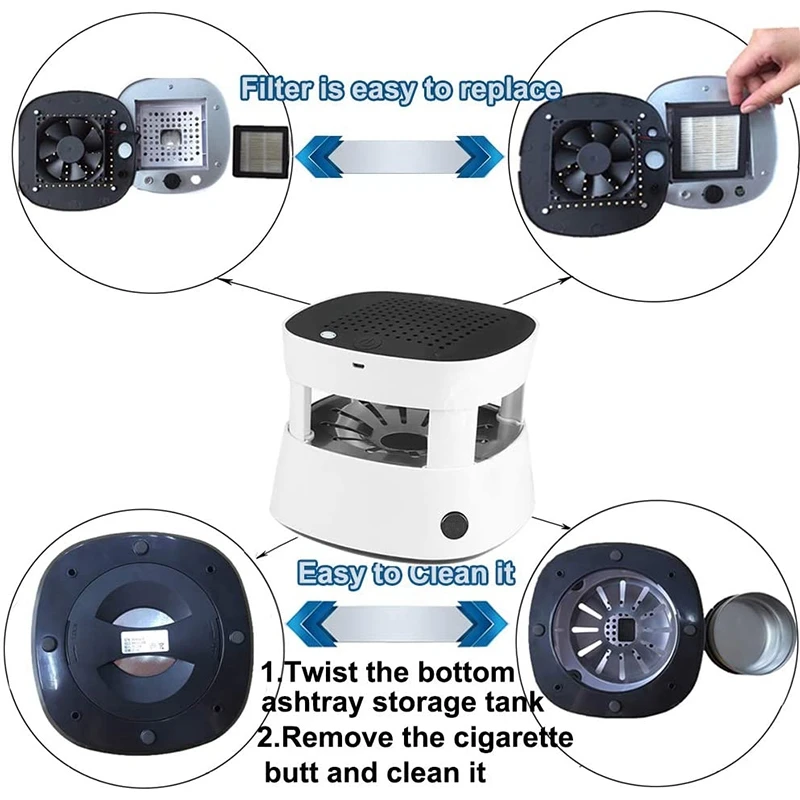 Retail 3 in 1 Multifunction Ashtray Smokeless Portable Ashtrays Filter USB Rechargeable for Car/Indoor/Outdoor Protect Health