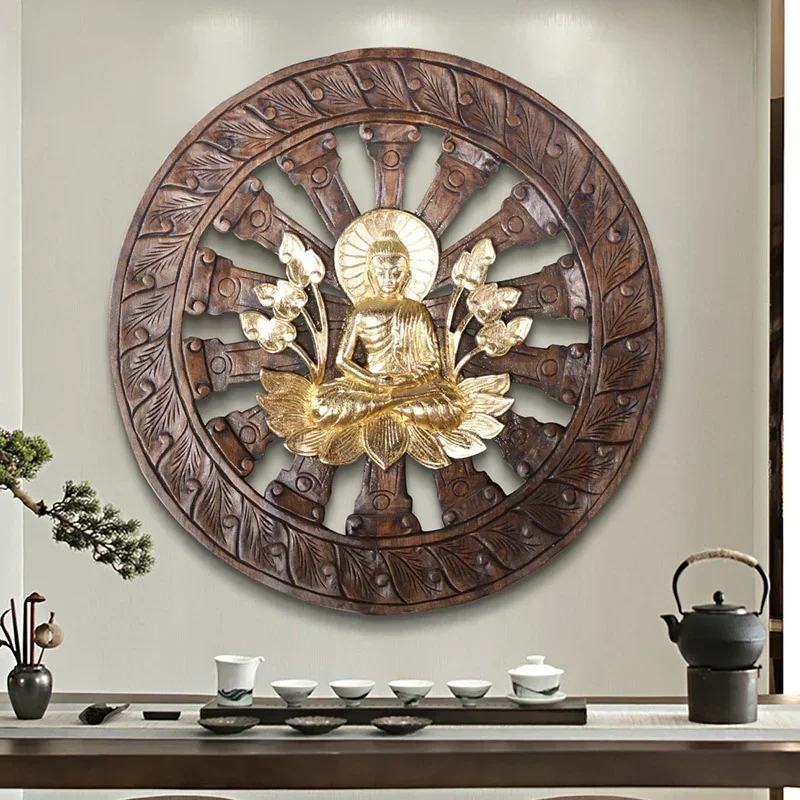 

Wood Carving Decorative Painting Buddha Statue Thai Style Decorative Wall Hangings Sofa Background Wall Decoration