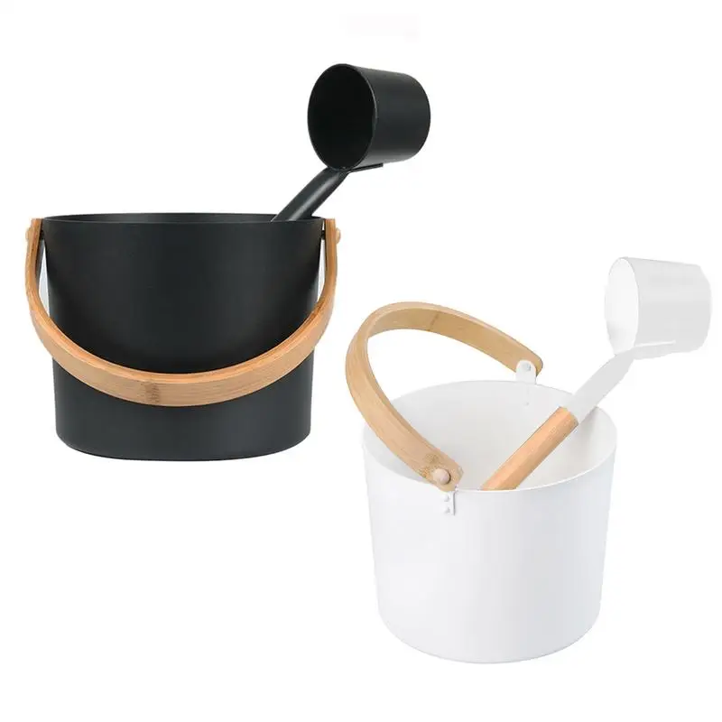 7L Luxurious Finnish Sauna Aluminum Bucket with Long Handle Spoon Set Matching Ladle Sauna Barrel