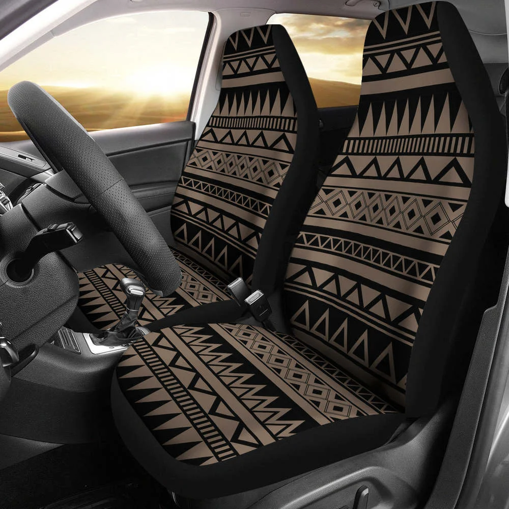 

Stone Brown and Black Tribal Pattern Abstract Ethnic Car Seat Covers,Pack of 2 Universal Front Seat Protective Cover