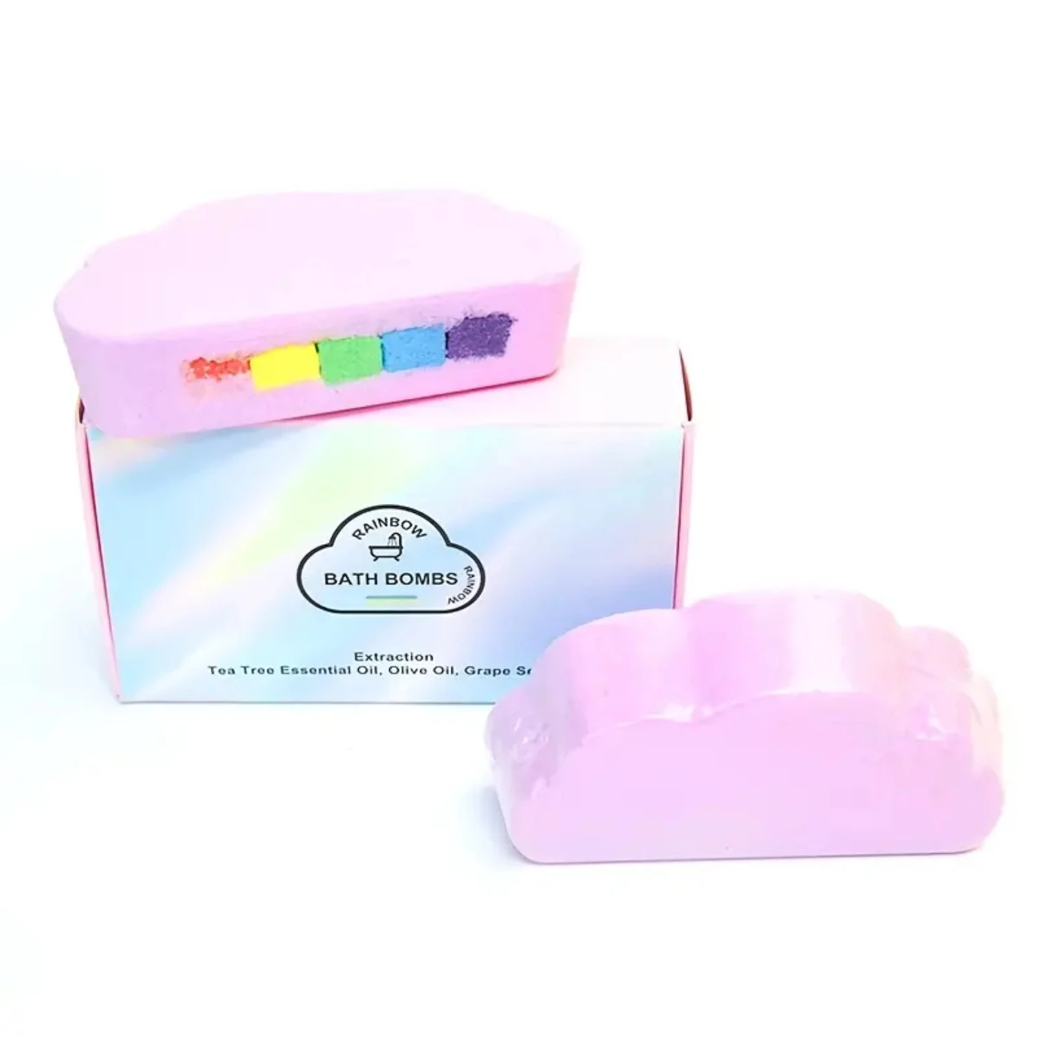 Bomba da bagno idratante colorata a forma di arcobaleno, 120 g di spa Fizzies con sale marino e oli essenziali - Lussuosa palla da bagno per D