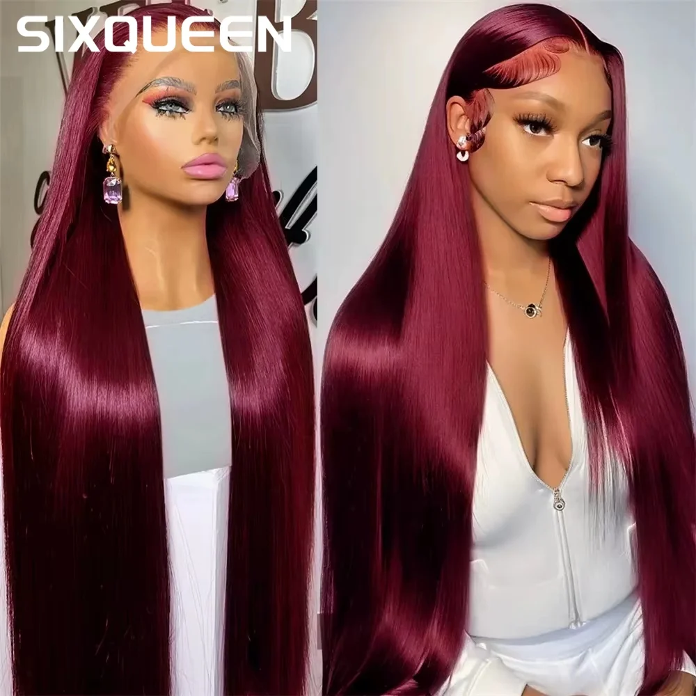 

Парик из натуральных волос с HD-кружевной передней частью 13x6, плотность 250, цвет 99J Бордовый, прямые волосы, 30 дюймов, предварительно снятая линия роста волос, бразильские волосы, для женщин