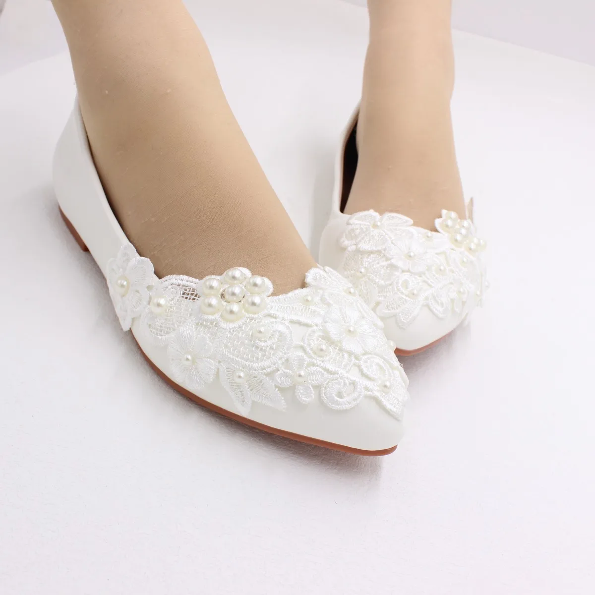 White flat big size comfortable wedding shoes simple handmade wedding shoes fashion bridesmaid shoes New