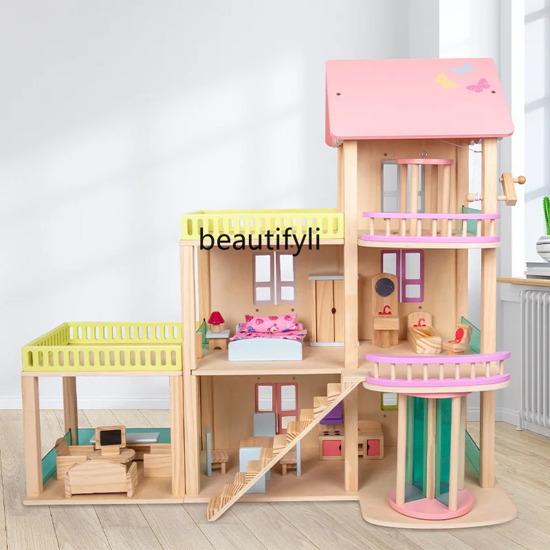 Grande villa de style européen pour enfants, maison de poupée, jouet de lit, petite classe, jeu de filles