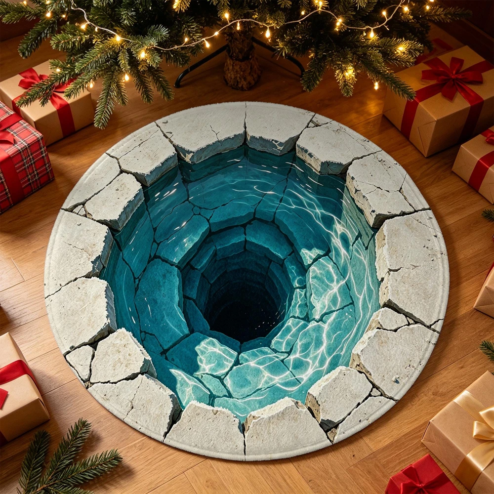 3D Optical Illusion Deep Well Round Rug Clear Water Stone Border Circular Area Mat Living Room Bedroom Entrance Floor mat