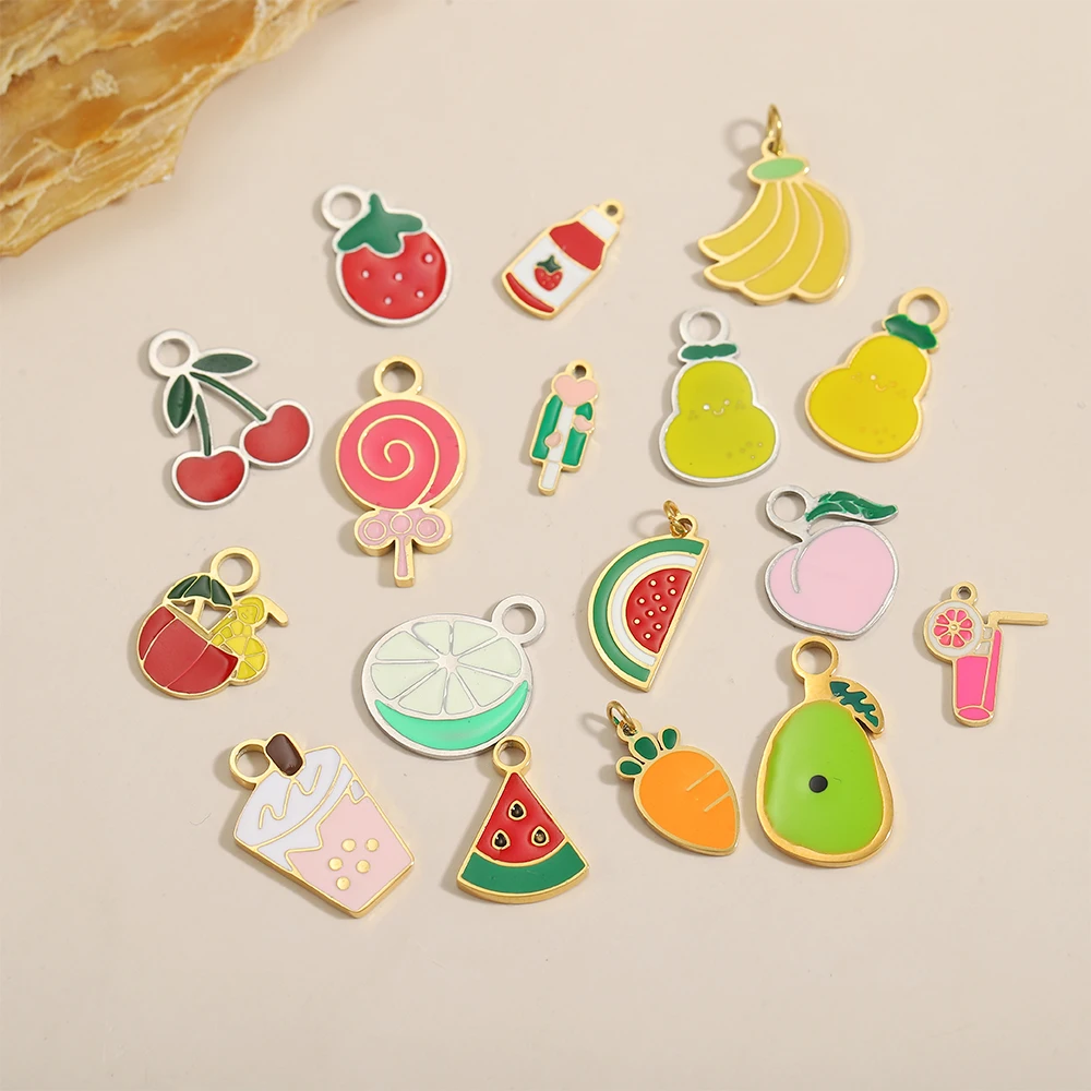 

CARLIDANA Fashion Cute Fruit Banana Oil Drop Charm Pendant Watermelon Cherry Lemon Enamel Charm Diy Jewelry Making Accessories