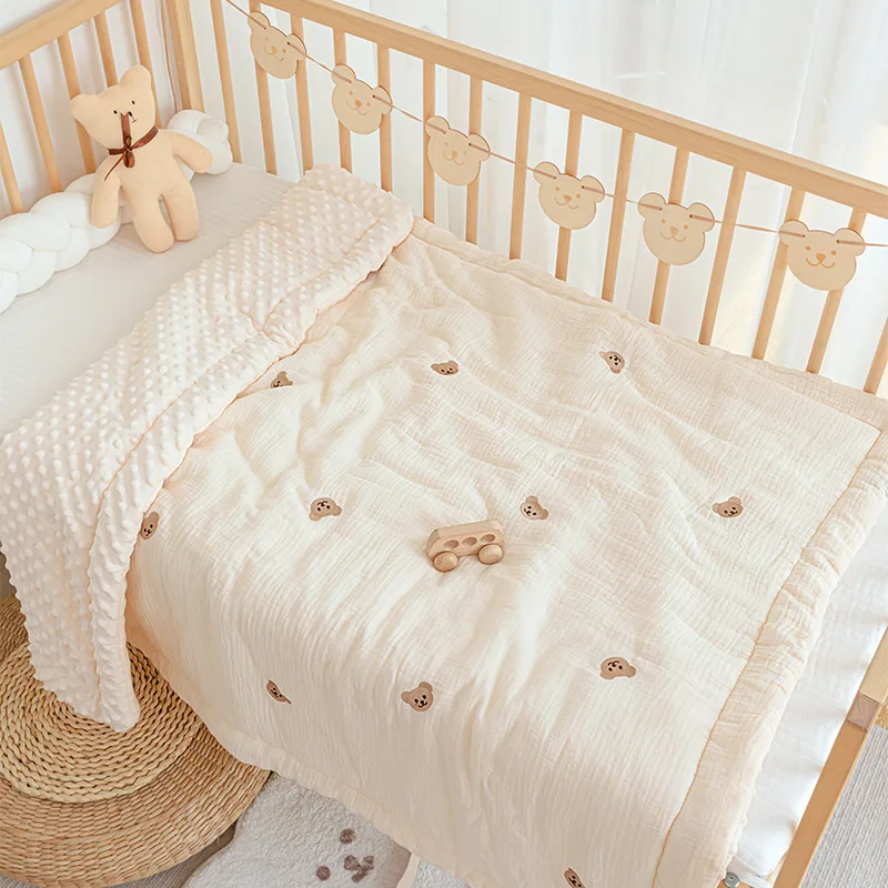 3D プラッシュドット刺繍ベビーブランケット、フィラー付き、春冬幼児用キルトブランケット、サーマルチャイルドベビー掛け布団