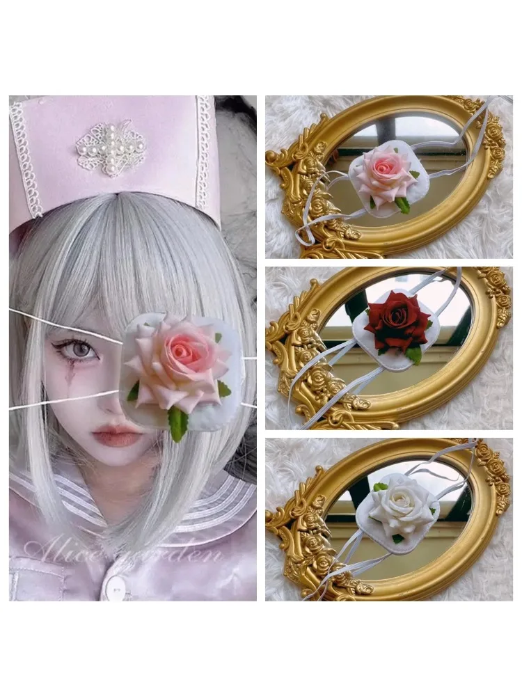 Masque pour les Yeux Gothique Fait à la Main, Motif Fleur de Rose, Cosplay Lolita, Patch pour les Yeux, Accessoires Doux pour Lunettes, Accessoires de Carnaval, Halloween