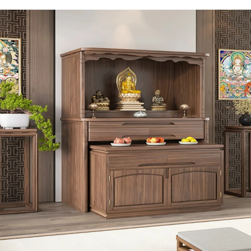 

X-S black walnut shrine new Chinese vertical cabinet Bodhisattva Guan Gong worshiping altar