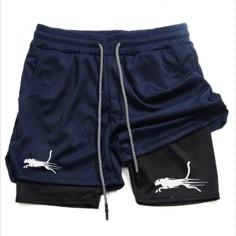 2024 neue Herren-Zwei-in-Eins-Sportshorts mit Jagdhund-Logo, schnell trocknende Laufshorts, Fitnessstudio, Fitnesstraining, doppellagig