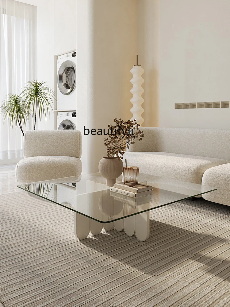 Creative Minimalist Glass Transparent Tea Table Modern Minimalist High-Grade Large Flat Layer Living Room Home Living Room