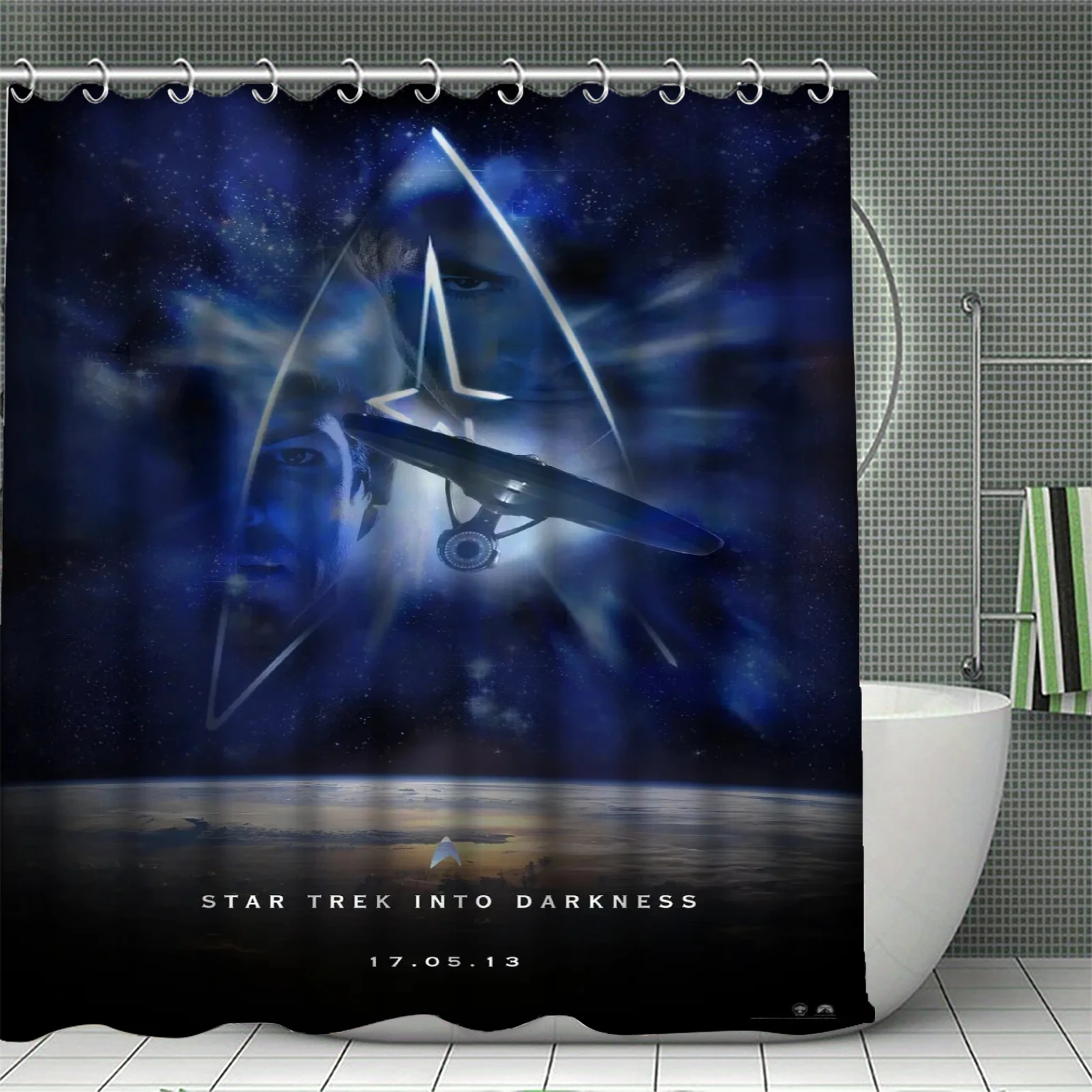 S-Star T-Trek Shower Curtain USS Enterprise NCC-1701 TOS AOS Print, 60 Years Waterproof Bath Curtain for Bathroom Decor Fan Gift