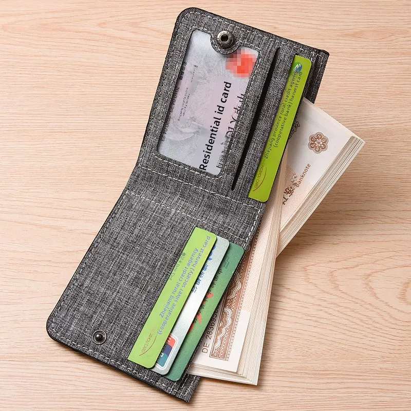 Men's Short Zipper Wallet Canvas Wallet Men's Unlabeled Ultra Thin Denim New Style
