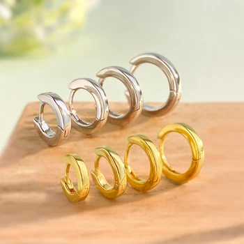 Real 925 Sterling Silver Simple Round Hoop Earrings for Women 18K Gold Plated Minimalist Huggies Ear Buckle Jewelry Accessories