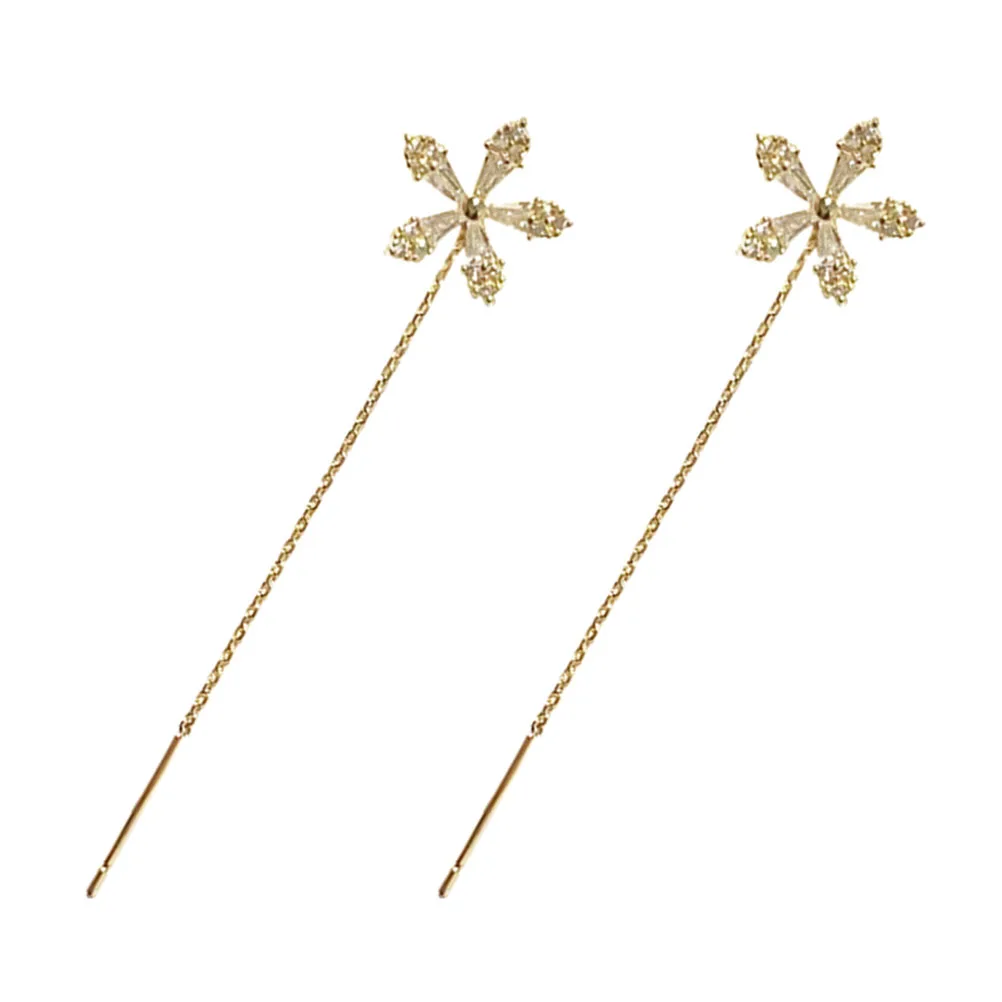 

Flower Earrings Zircon Dangle Chain Long Drop Jewelry Alloy Tassel Women Summer Beach Birthday Party Fashion Accessories