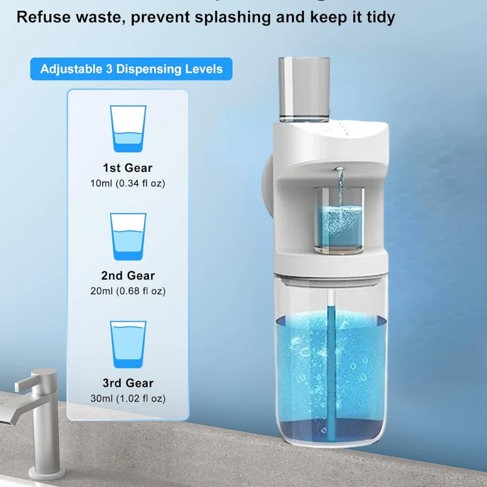 Automatic Mouthwash Dispenser for Bathroom with Magnetic Cups, 3 Dispensing Levels, Long Standby Time, 550ml