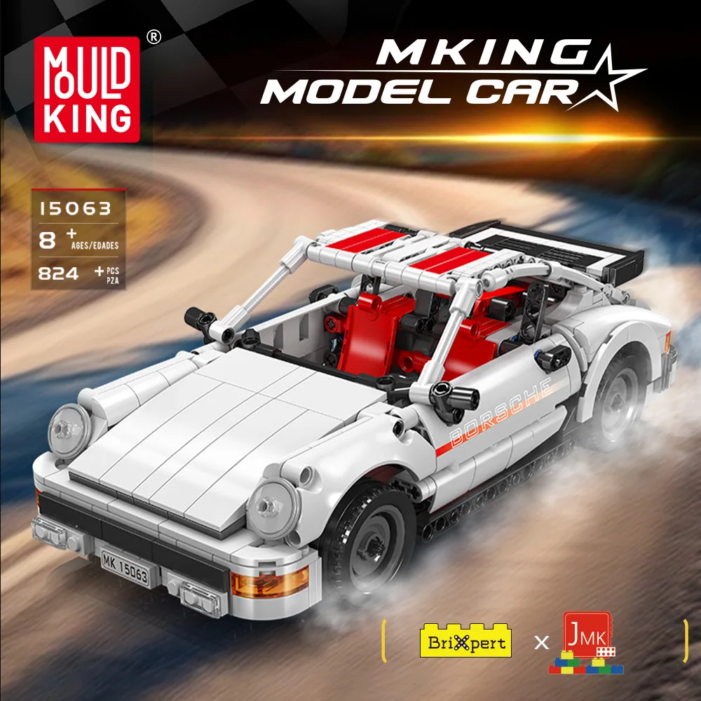 Mould King 15063 Retro Sports Car Building Blocks,824Pcs White Classic Race Car Model Bricks,DIY Hobby Collectible Toy