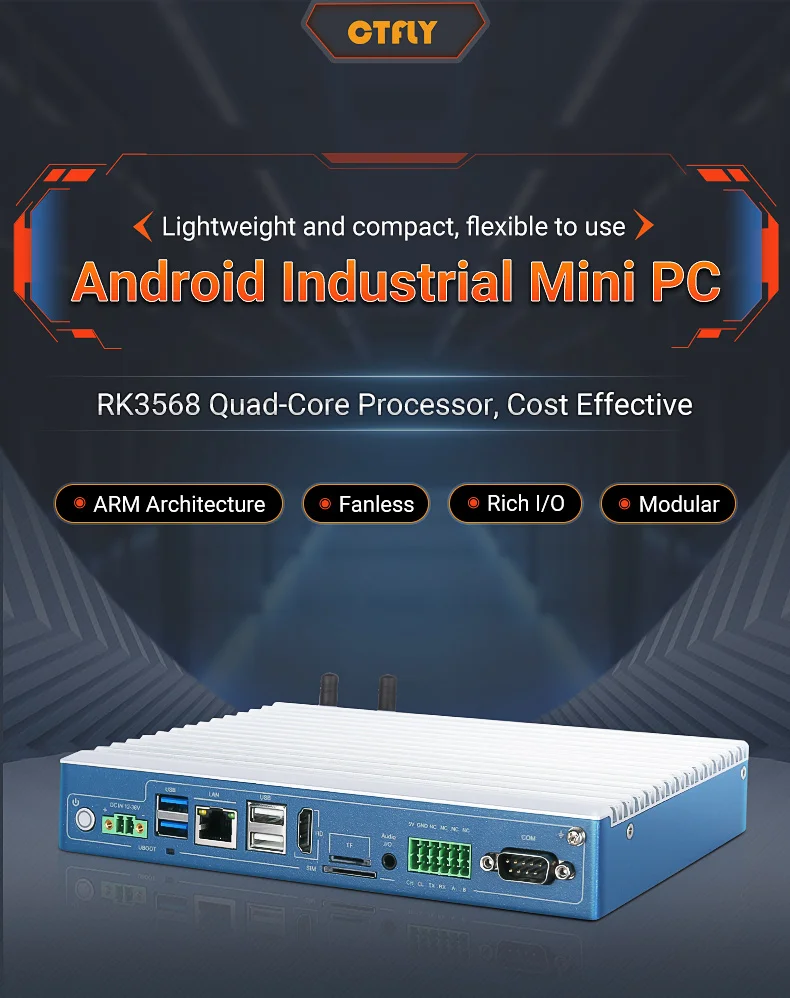 Fanless Industrial PC RK3568 2+32GB Android14 Embedded Edge Computing Box PC for Industrial Automation/Railway/In-vehicle/Marine