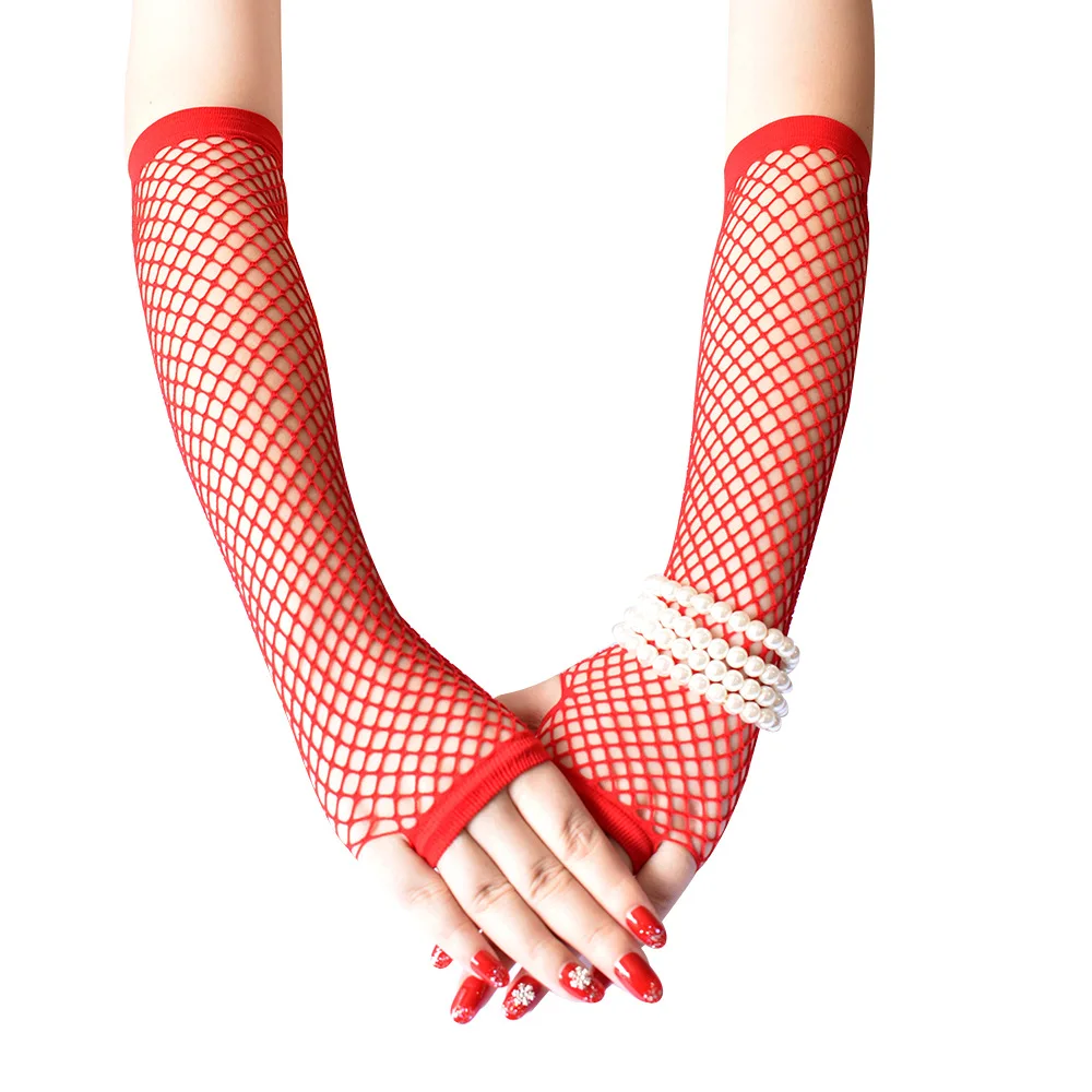 Guanti da rete da pesca Guanti di media lunghezza in rete elastica Costumi per spettacoli teatrali Puntelli da trascinamento Guanti mezze dita sexy