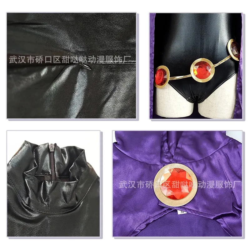 New Teen Titans Super Hero Raven Cosplay Costume Women Black Bodysuit Purple Hooded Cloak Jumpsuits Halloween Party Costume