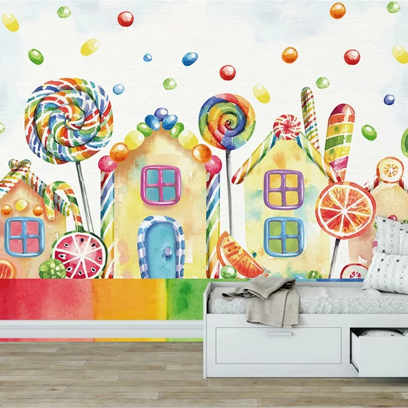 Custom 3D Photo Wallpaper Hand Painted Mural Cartoon House Lollipop Children Room Bedroom Kindergarten Wall Decoration Painting