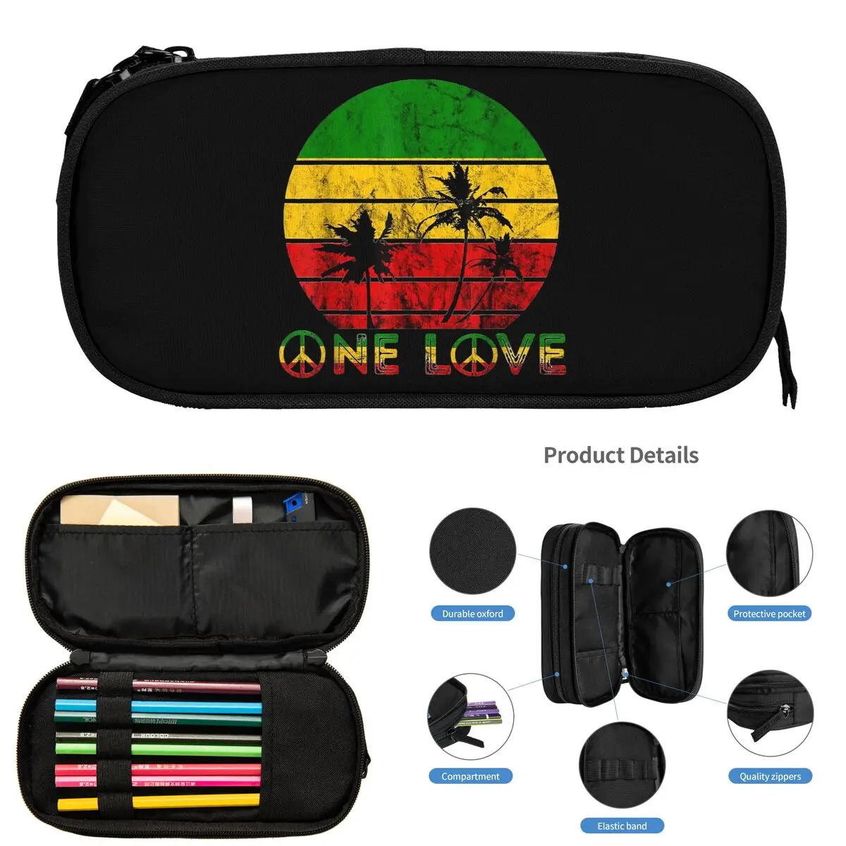 

Harajuku Vintage Style Arts Bob Marley One Love Pencil Cases for Students School Pen Box Pencil Bag Pencil Pouch Pen Holder