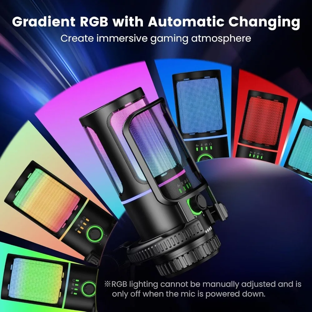 Microphone with Noise Canceling, Gain Control for Streaming, Gaming, Podcasts - RGB Lighting, Accessories view 2