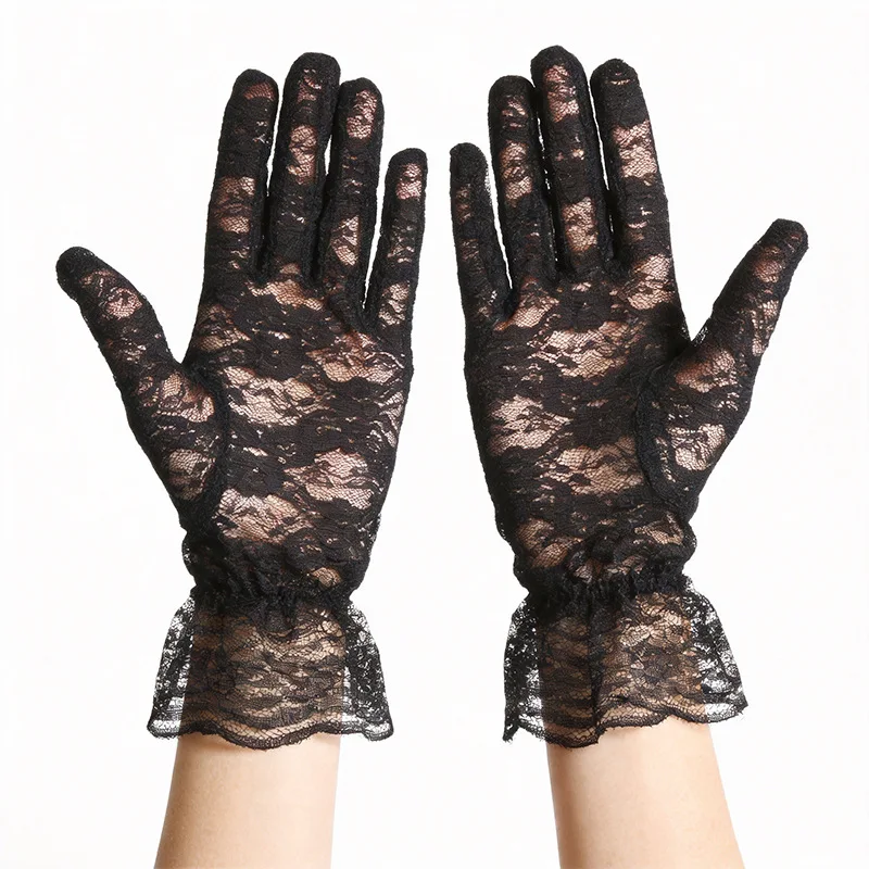 Lace Gloves Short Floral Trim Women Fashion Sexy Lightweight Breathable Sun Protection Bridal Wedding Party Daily Gift