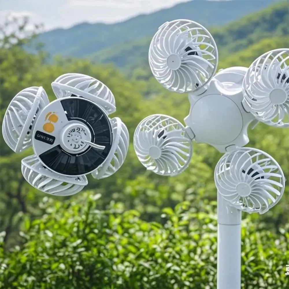 

Eco-friendly Creative Solar Camping Light Portable 4 Head Fans Solar Energy Camping Lamp Rotatable LED Hanging Fan Fishing