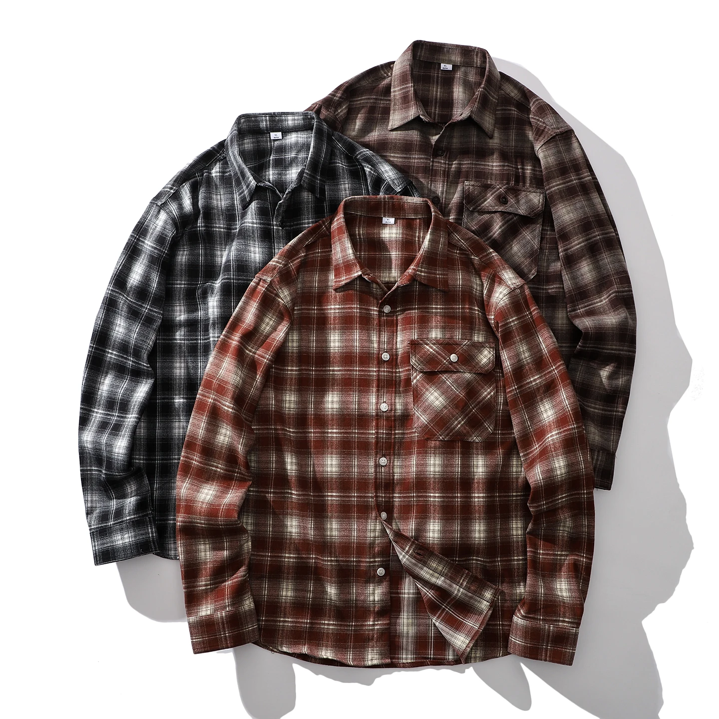 

Мужская повседневная рубашка из смесового хлопка и полиэстера с длинным рукавом, дышащая, комфортная, классический клетчатый дизайн, для поездок на работу, весна 2026