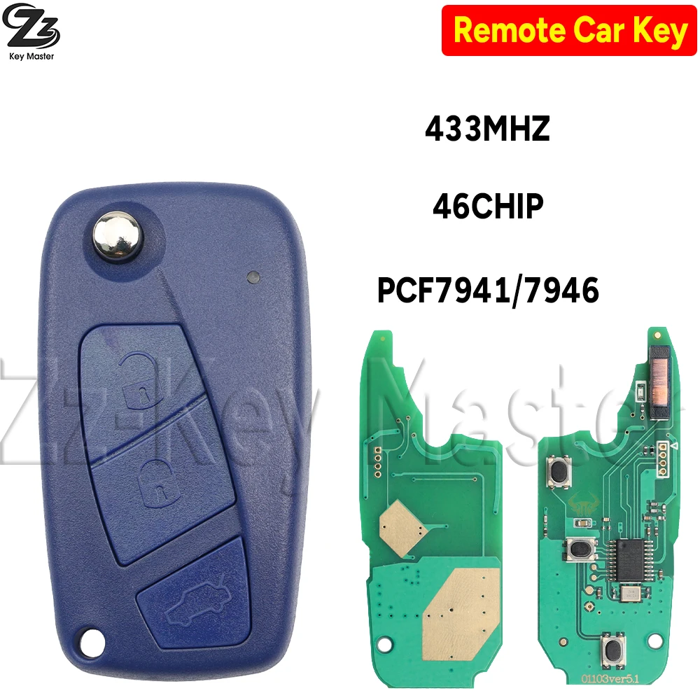 

Zz 433MHZ ID46 PCF7941/7946 Chip MARELLI SIP22 Flip Car Remote Control Key For Fiat Panda 2003-2012