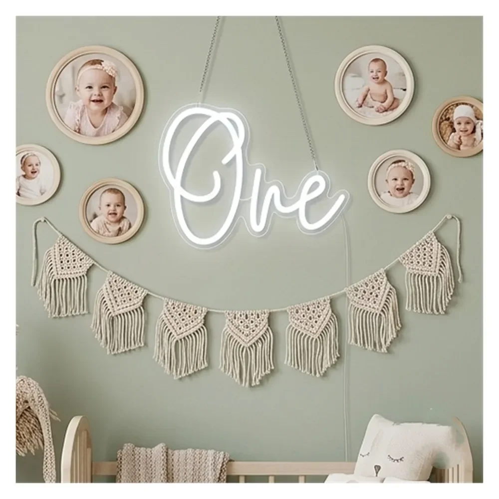 One Led Neon Sign Light 1th One Year Old Birthday Baby Cave Backdrop Bedroom Wall Sign Decor Banner Wedding Party Decor Gifts