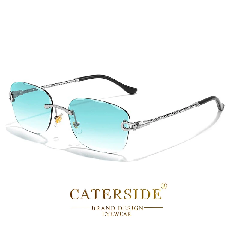 CATERSIDE Retro Mode Sonnenbrille für Damen und Herren Markendesigner Randlose Verlaufsgläser Sonnenbrillen mit Schneidegläsern Damen-Brillen – Detail 11